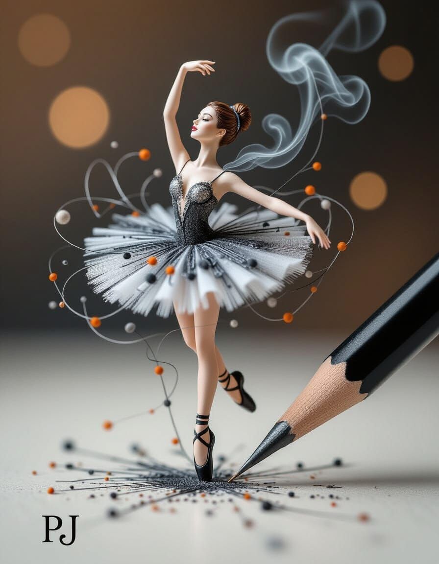 Delicate Ballerina Woven from Smoke and Threads