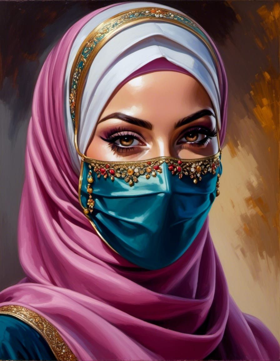 Portrait of Woman with Facemask as Oil Painting