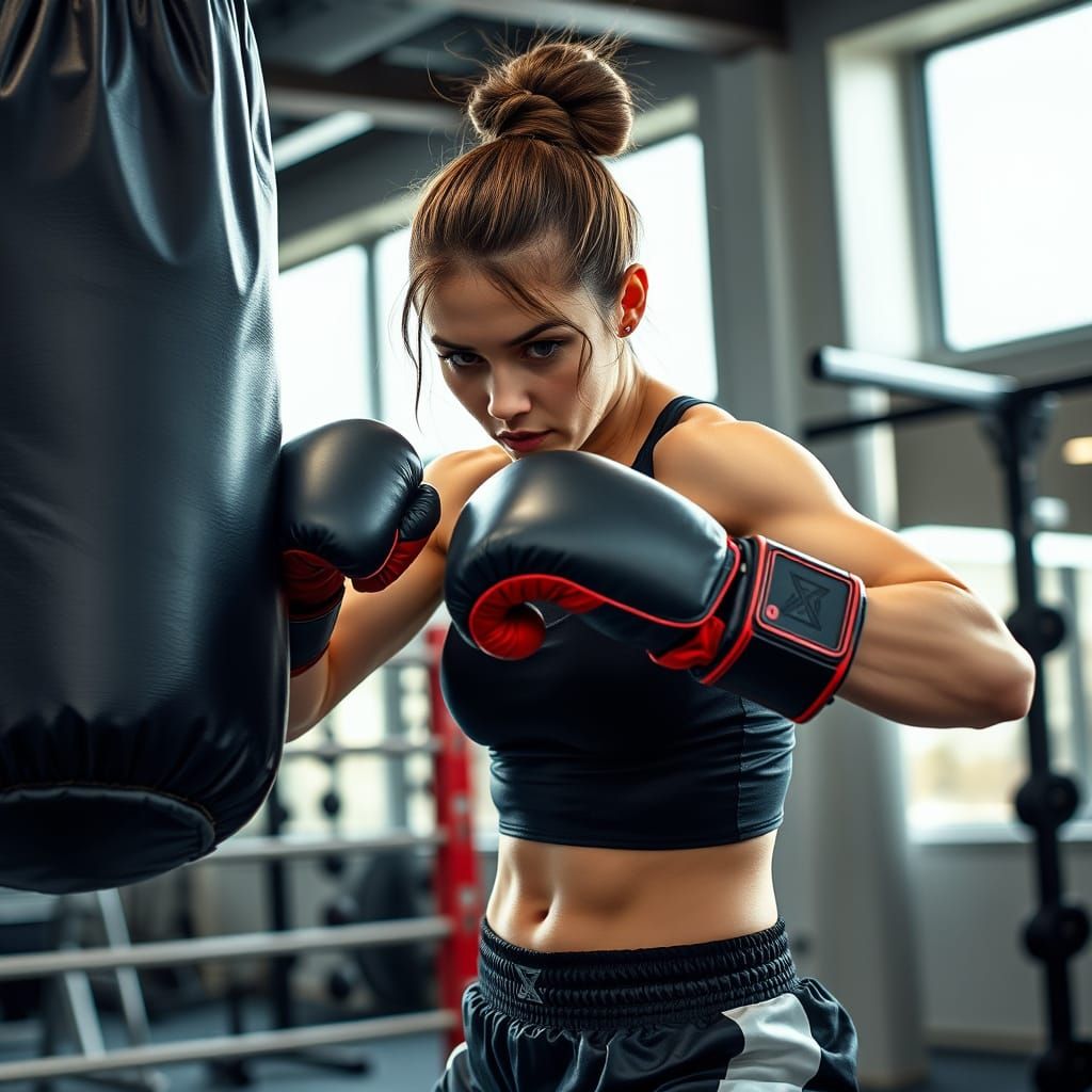 Realistic Female Boxer in Modern Gym