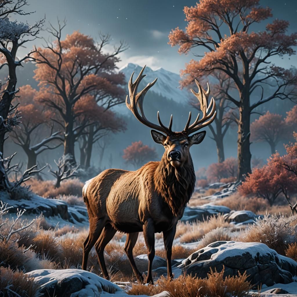Majestic Elk in Frosty Winter Landscape
