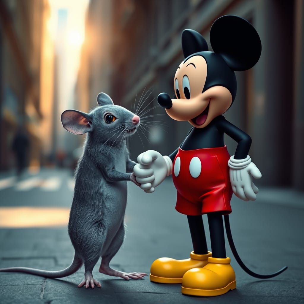 Mouse Friends in City Streets, in Hyperrealistic Style