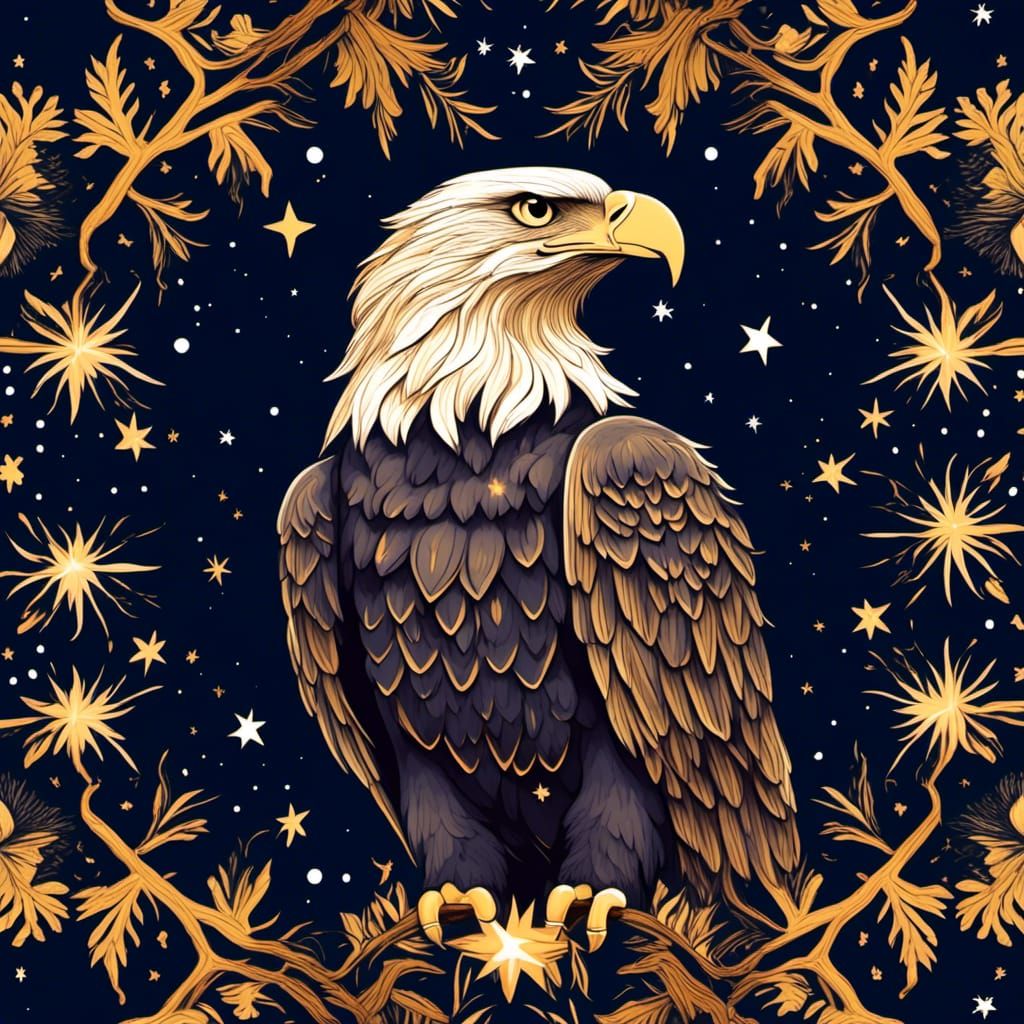 Navy and Gold Eagle in Enchanted Forest