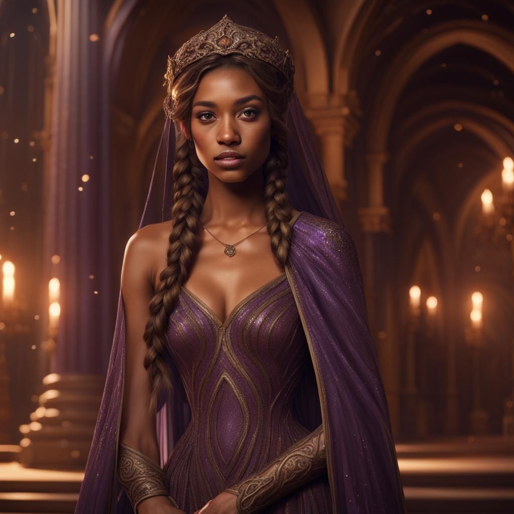 Woman in Byzantine Gown: Detailed Matte Painting