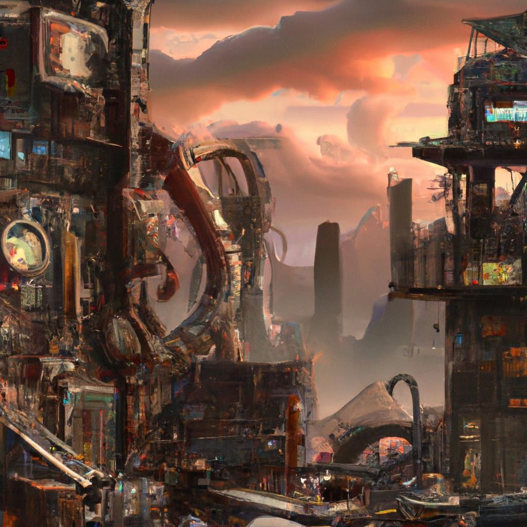 Cyberpunk Ghost Town at Golden Hour