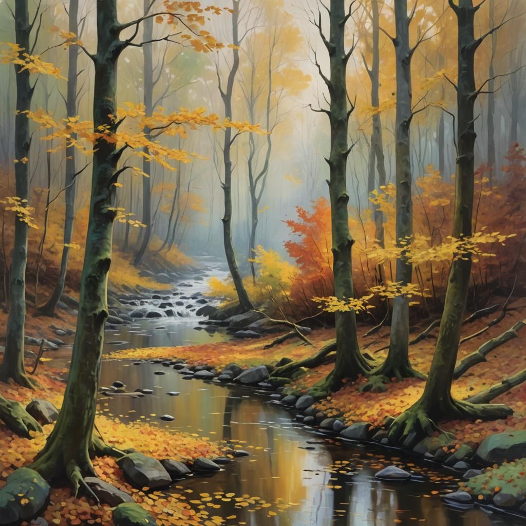 Autumn River Landscape in Impressionist Style