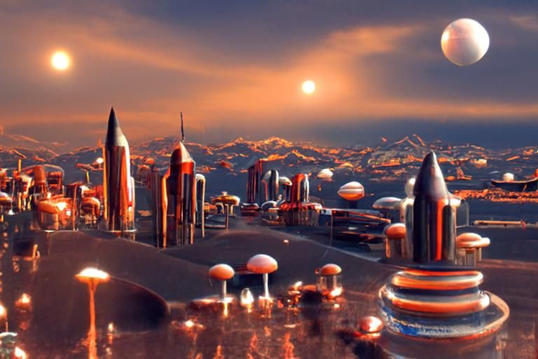 Retrofuturistic Martian Cityscape with Moons