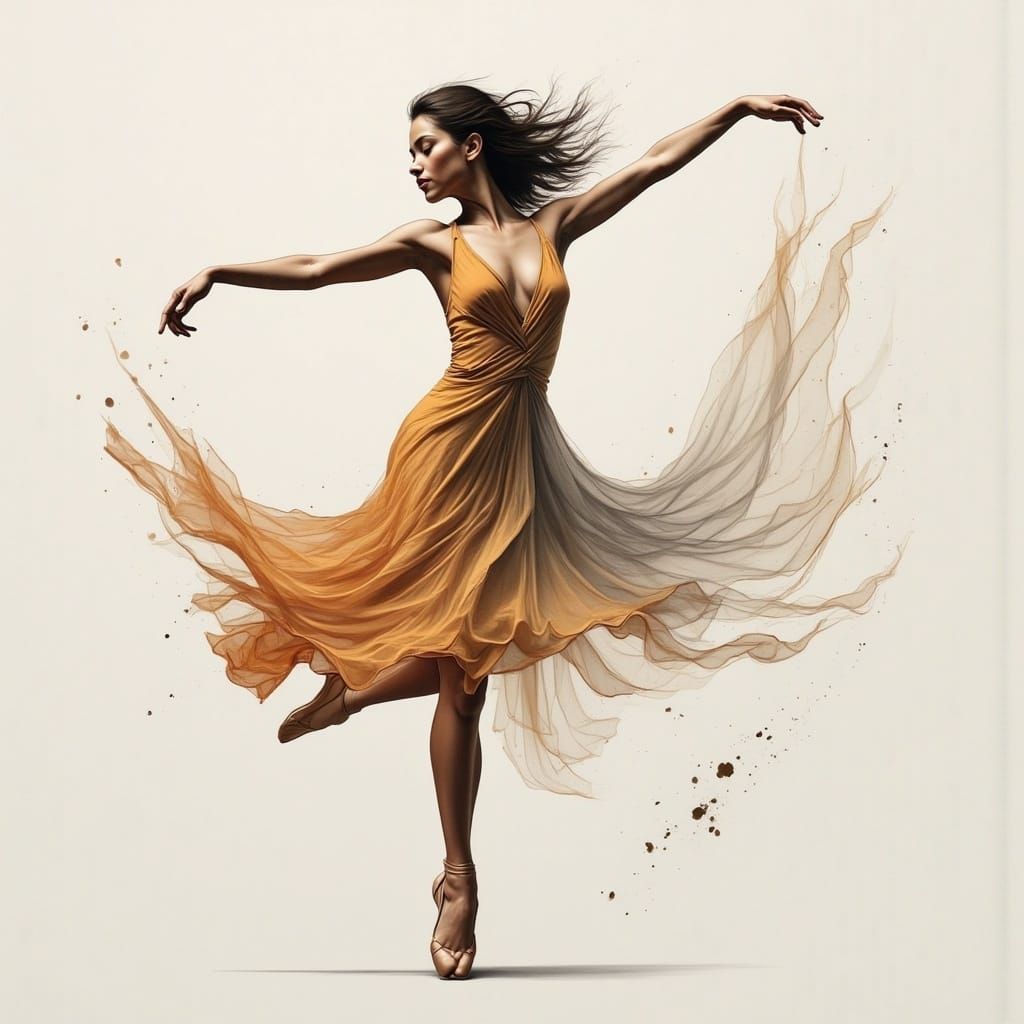 Ballet Dancer in Flowing Robe, Impressionist Style