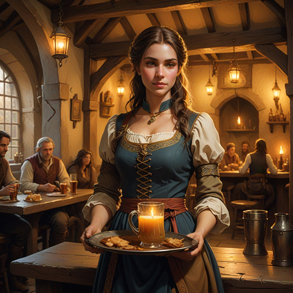 A Young Waitress in Medieval Inn Ambiance