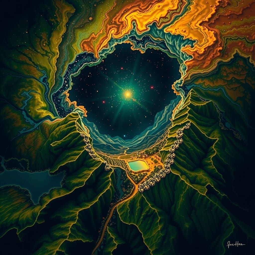 Fertile Landscapes Merge with Iridescent Mountains and Biolu...