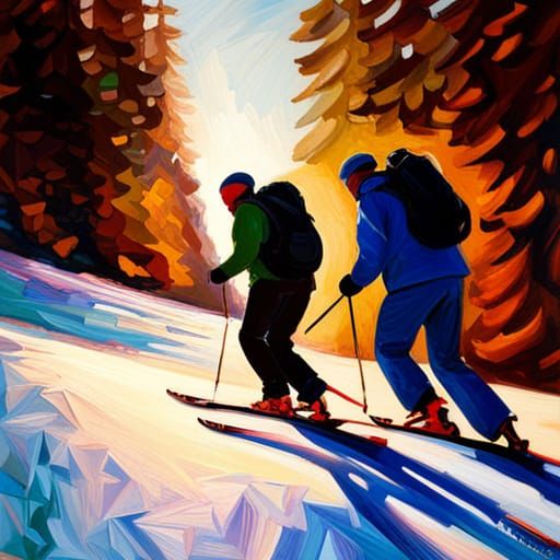 Alpine Skiers: Hyperrealistic Splash Art Impression