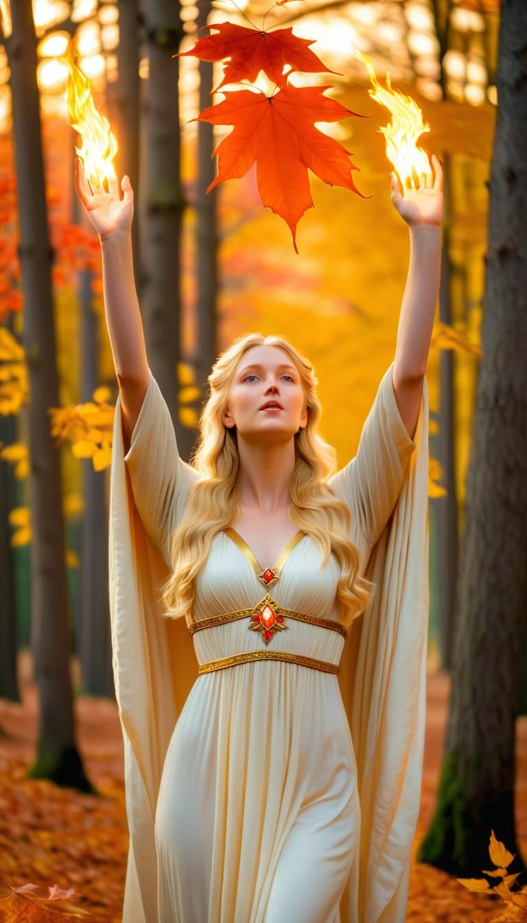 Renaissance Goddess of Autumn Flames Oil Painting