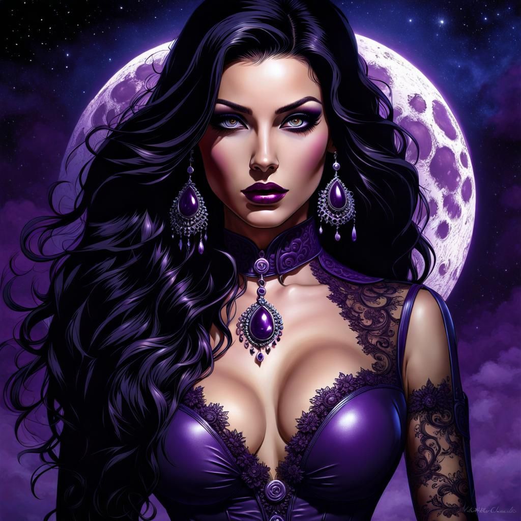 Gothic Latex Woman on the Moon: A Digital Painting