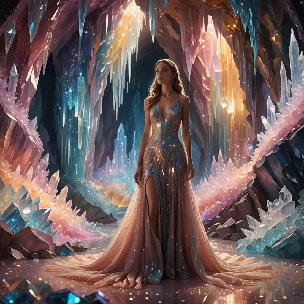Glittering Crystal Cave Portrait in Pastel Colors