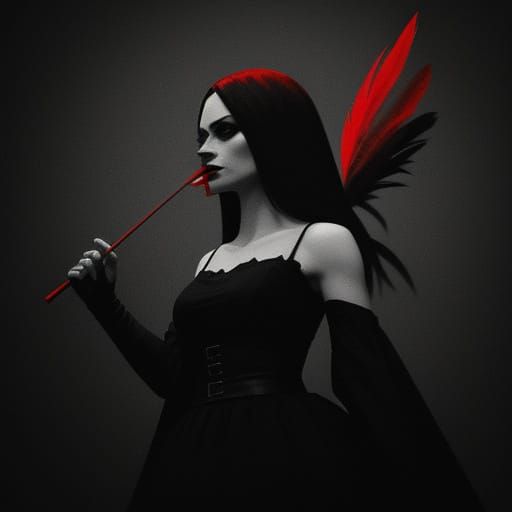 Monochrome Film Still with Vivid Red Feather