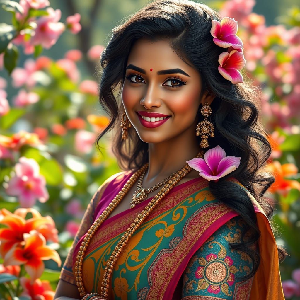 Ethereal Indian Goddess in Vibrant Festival Attire