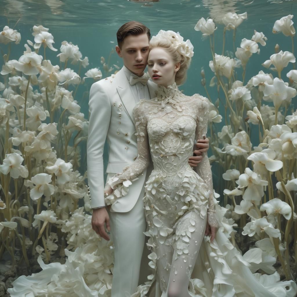 Surreal Underwater Wedding Scene, Dreamlike Art