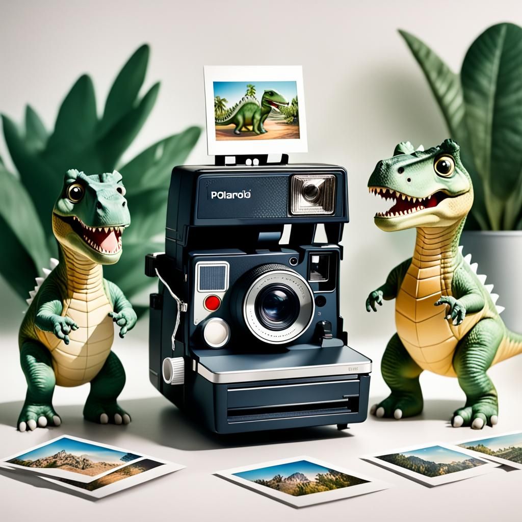 a Polaroid camera from which a photo comes out. In the Photo...