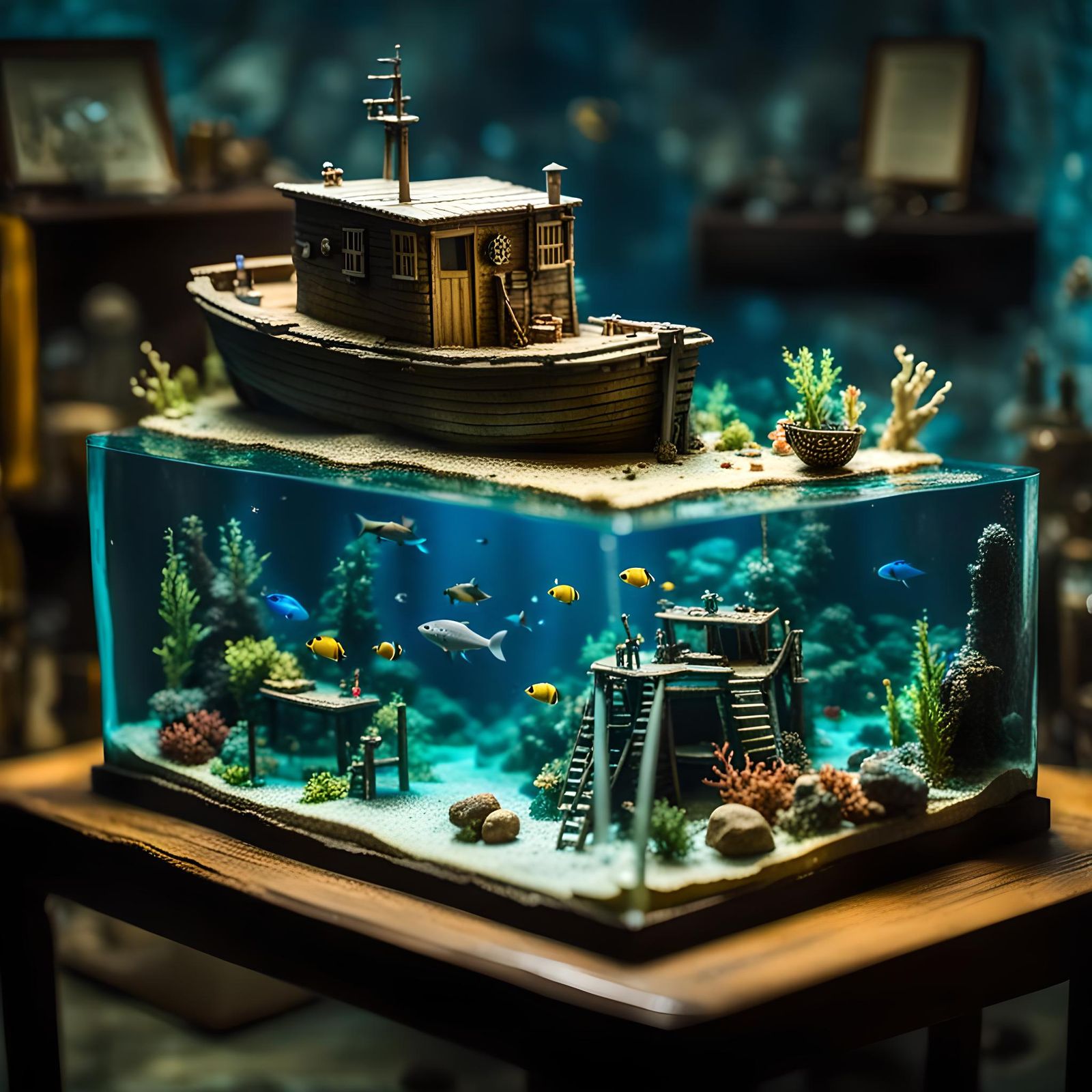 Underwater Shipwreck Diorama on Table