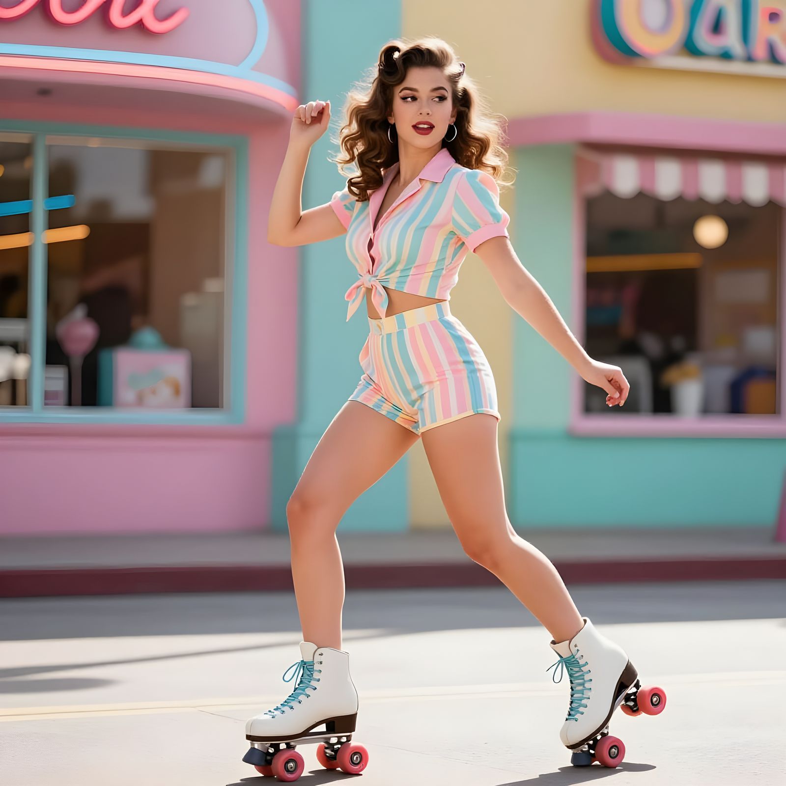 1950s Pin-Up Girl Roller Skating