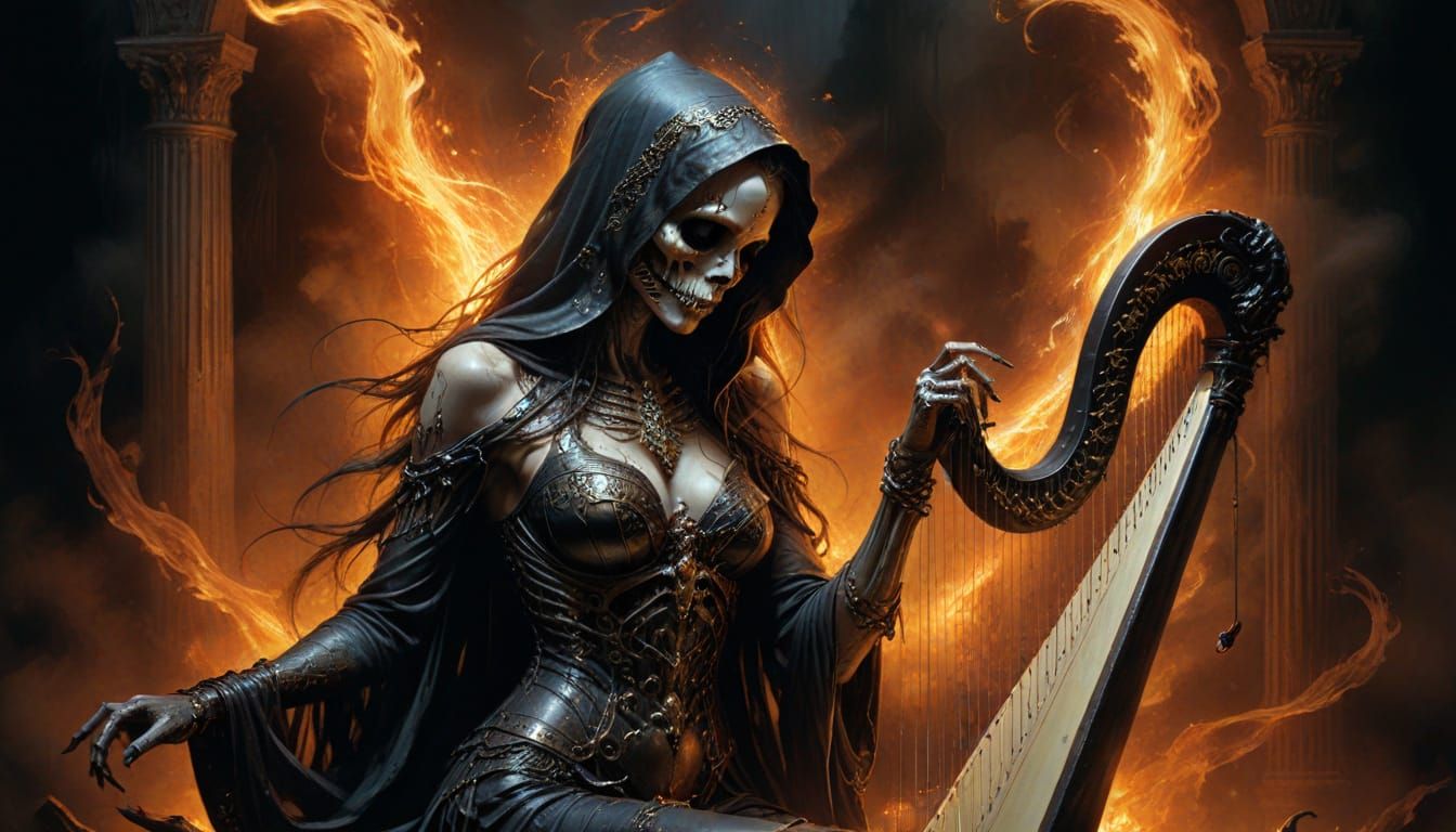 grim reaper harp player