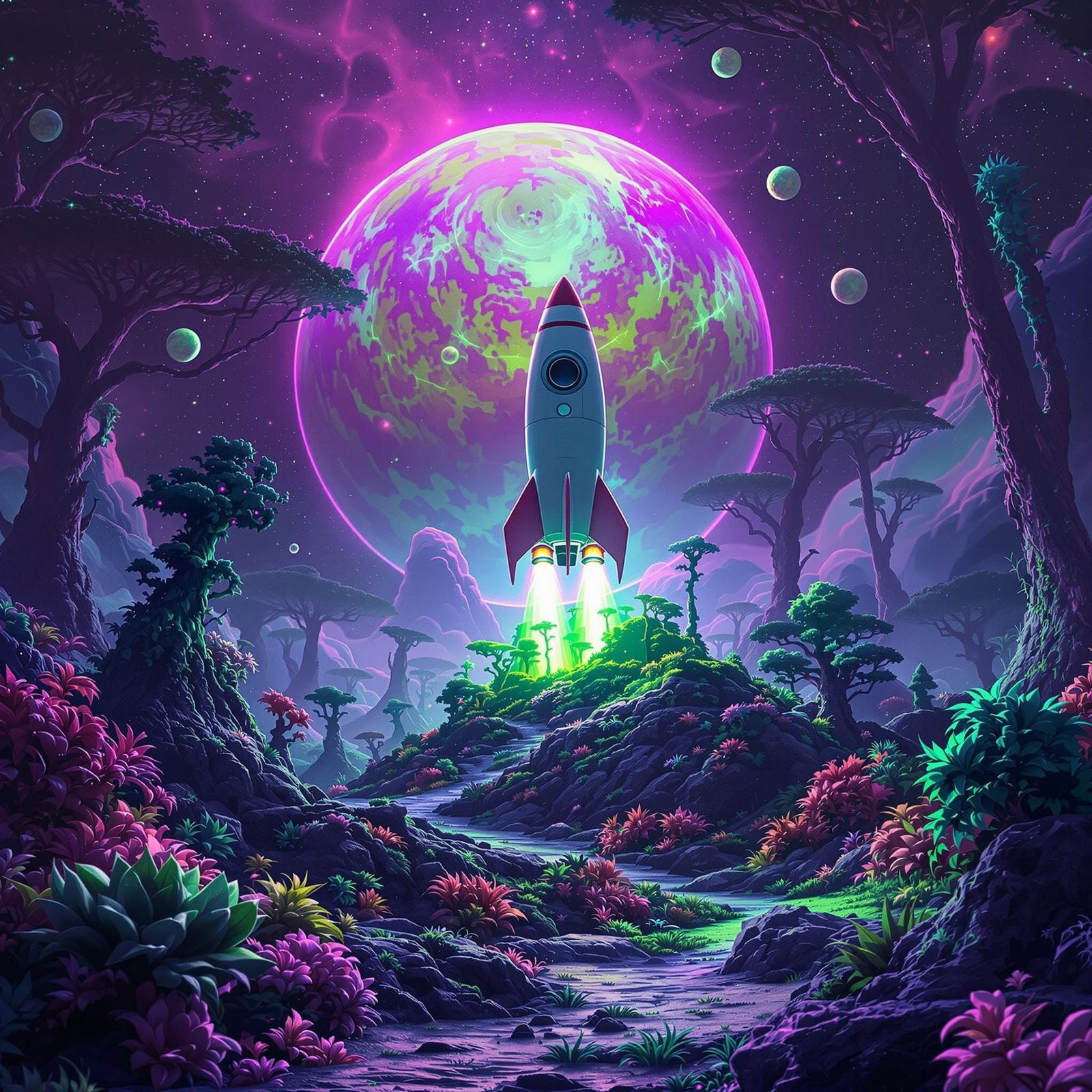 Rocket on Alien Planet Matte Painting