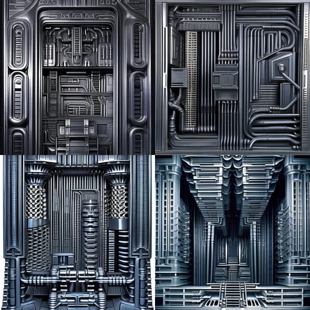 Biomechanical Tetris Landscape in Giger Style