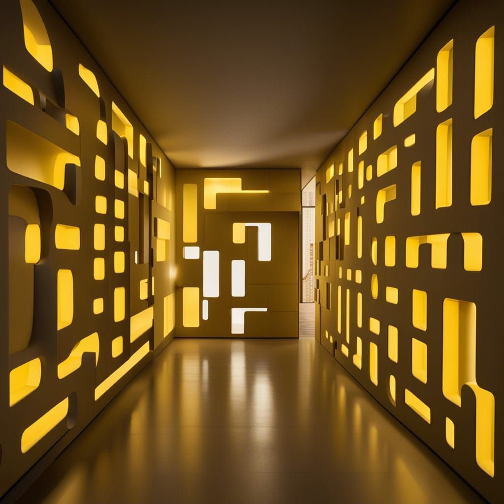 Liminal Space Maze with Patterned Yellow Walls