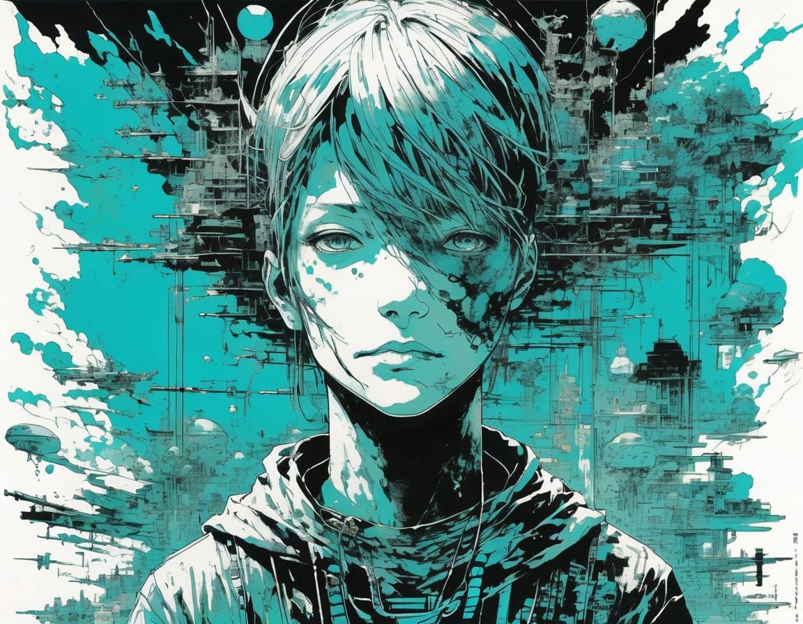 Turquoise Biomechanical Design in Manga Style