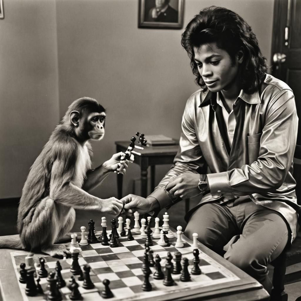 Michael Jackson and Bubbles Playing Chess