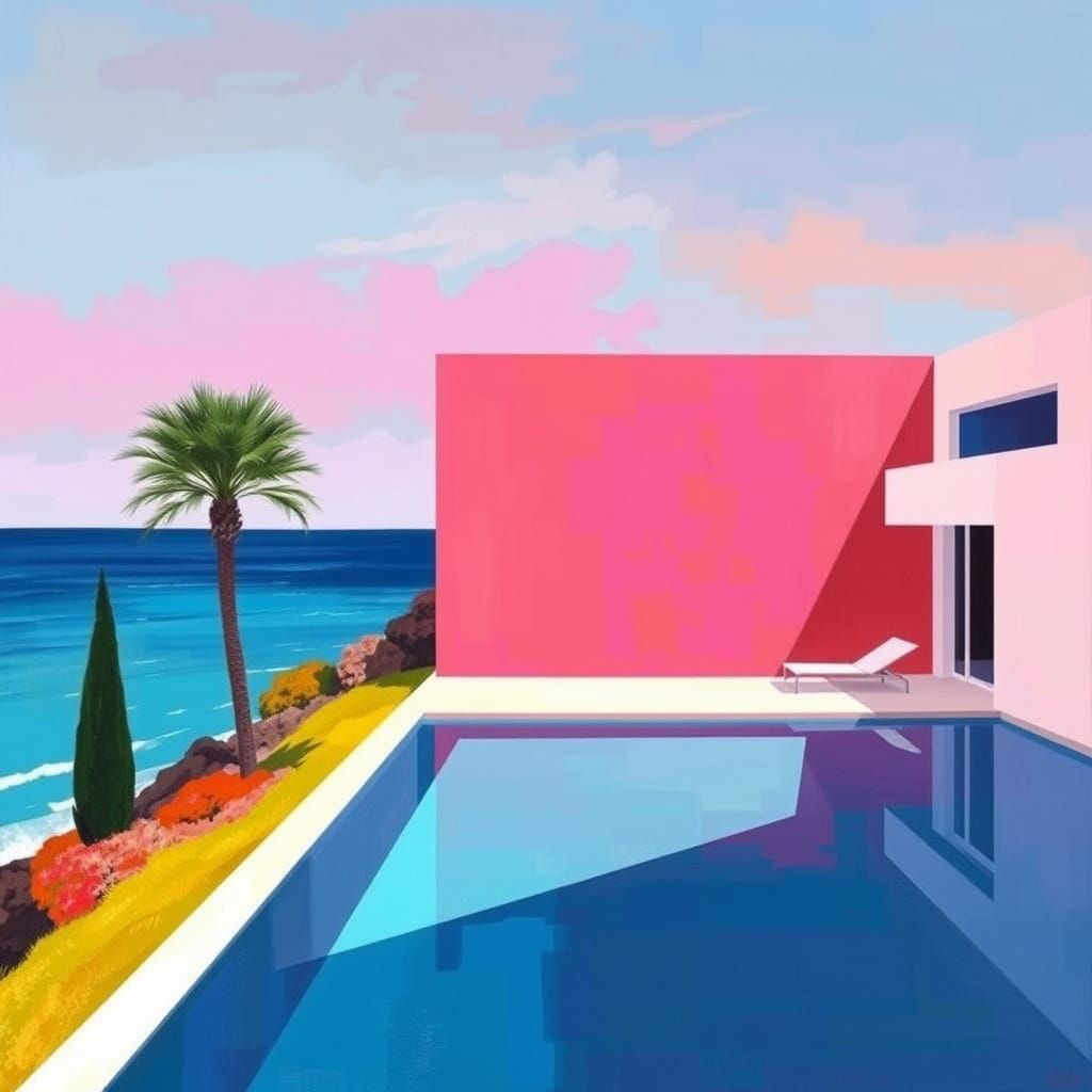 Abstract Expressionist Modern House Near Ocean