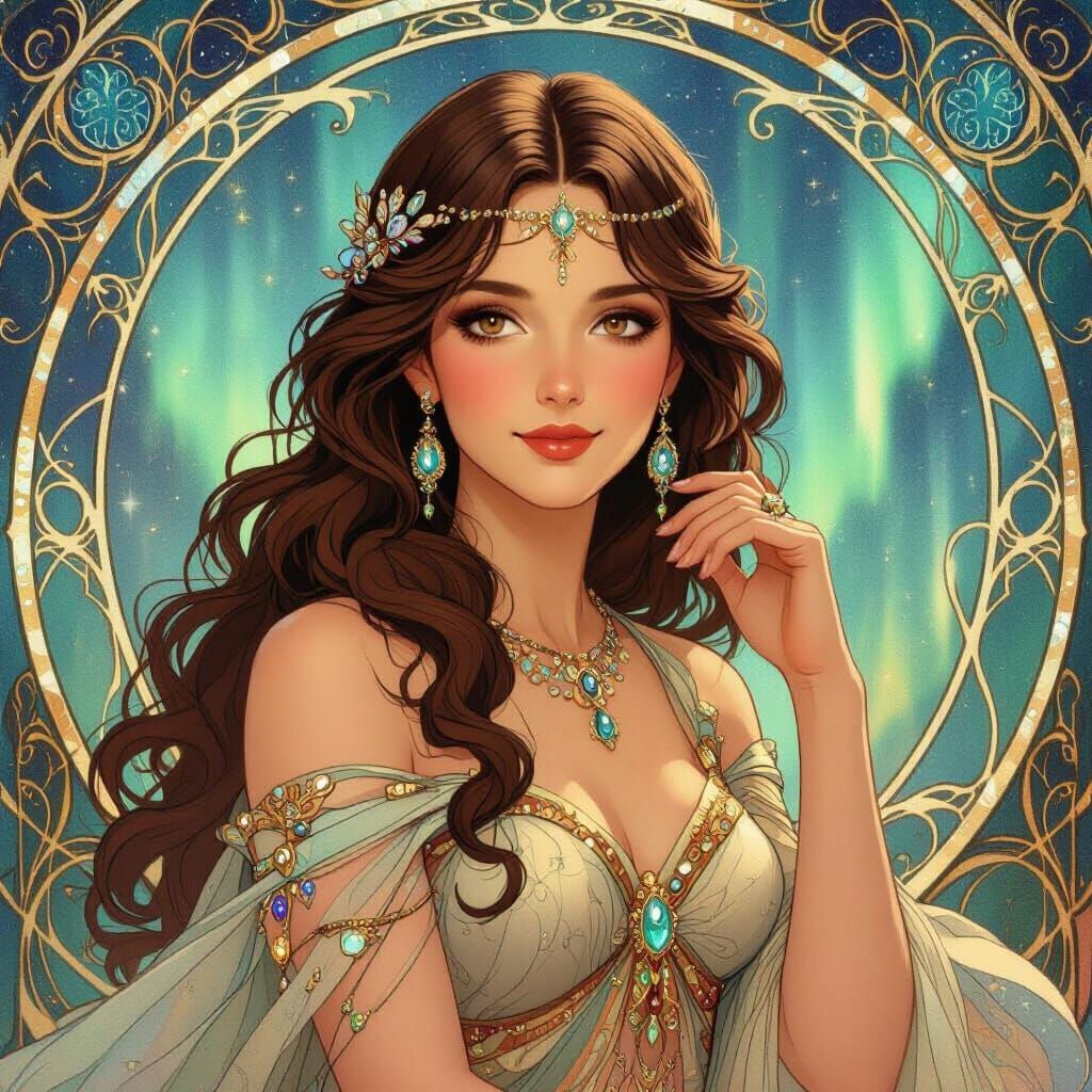 Mystical Goddess Portrait in Mucha Style
