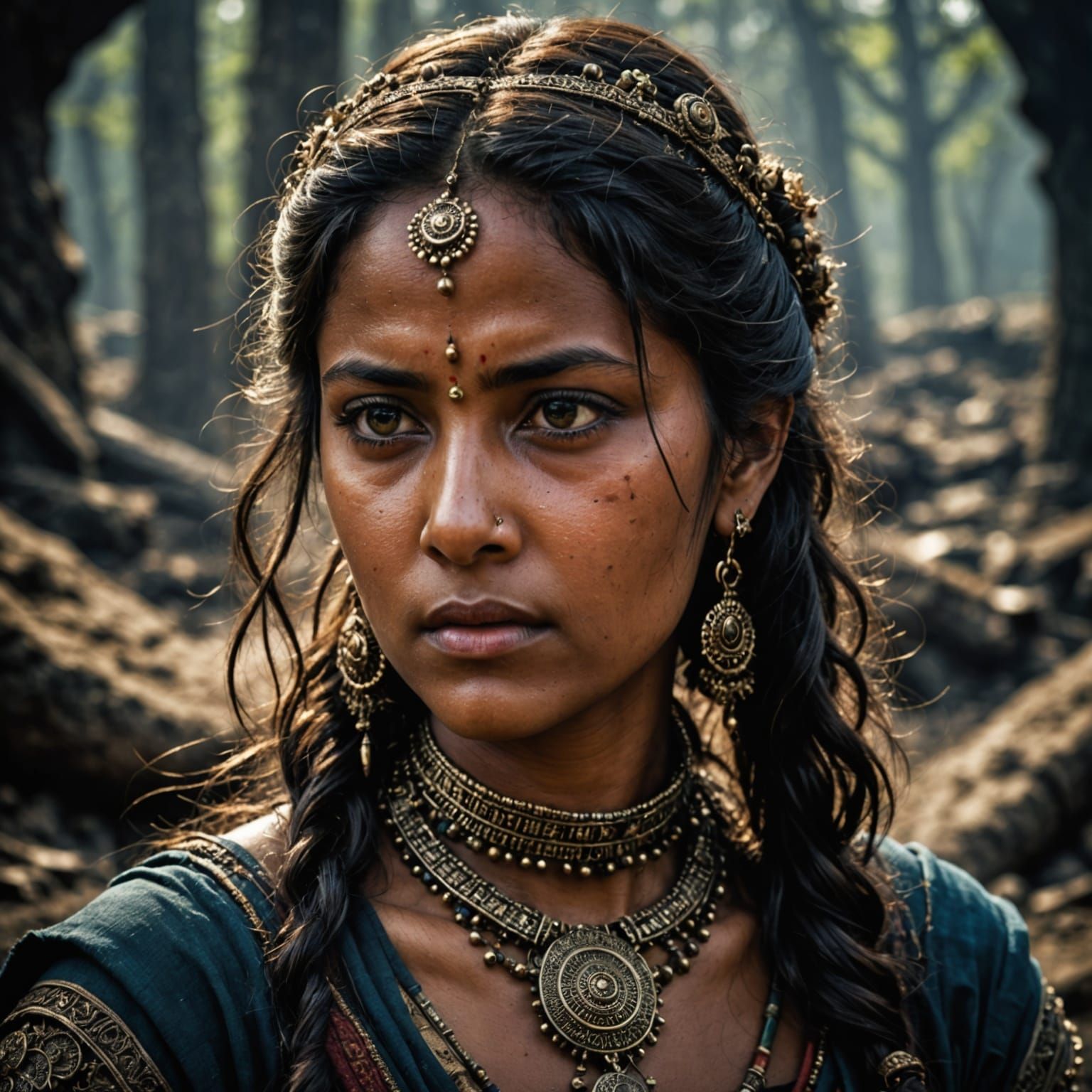 Mysterious Woman in a Dark, Atmospheric Landscape