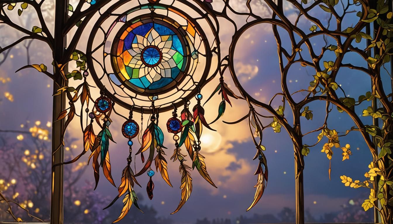 Luminescent Dreamcatcher in Stained Glass Style
