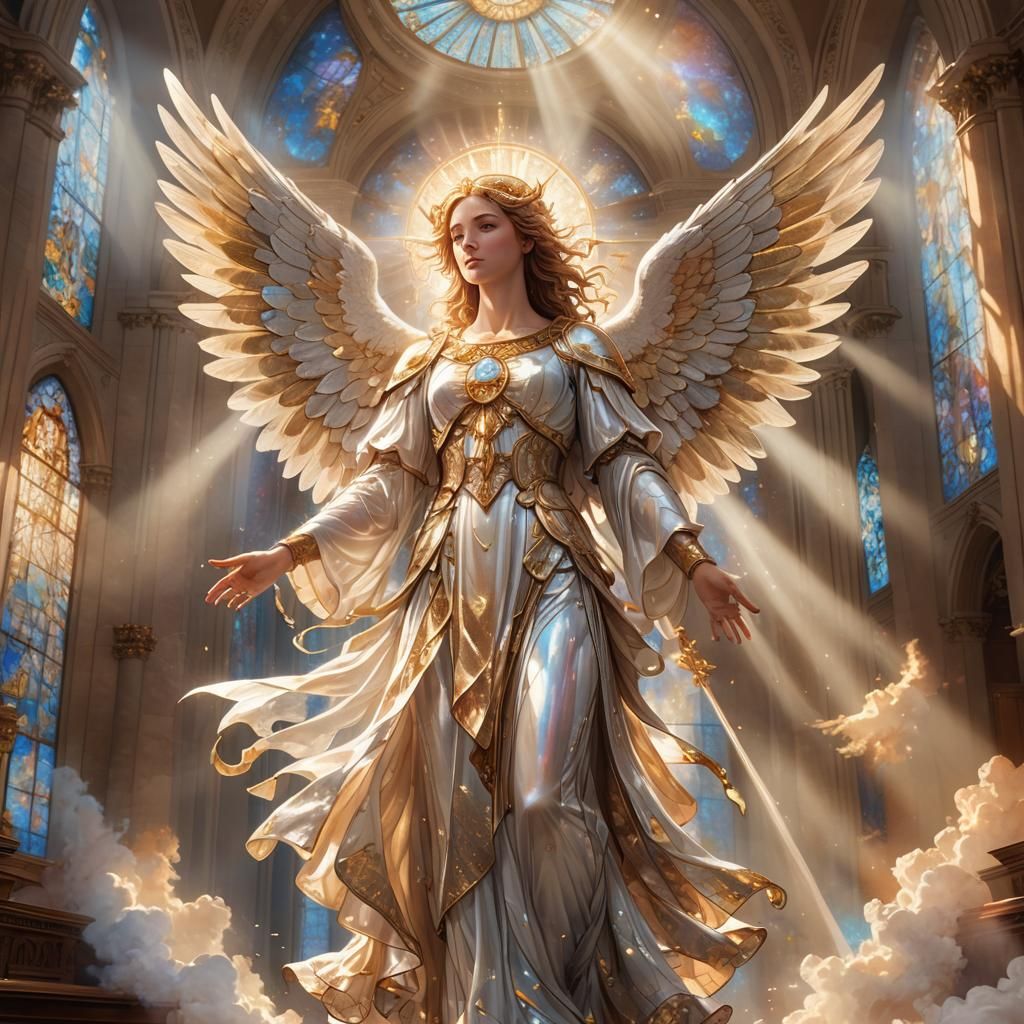Majestic Angel in Celestial Courtroom Concept Art