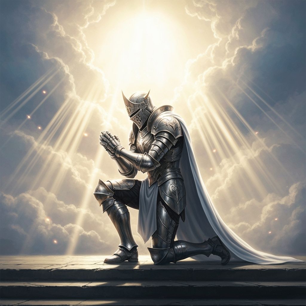Celestial Knight Kneels in Divine Light