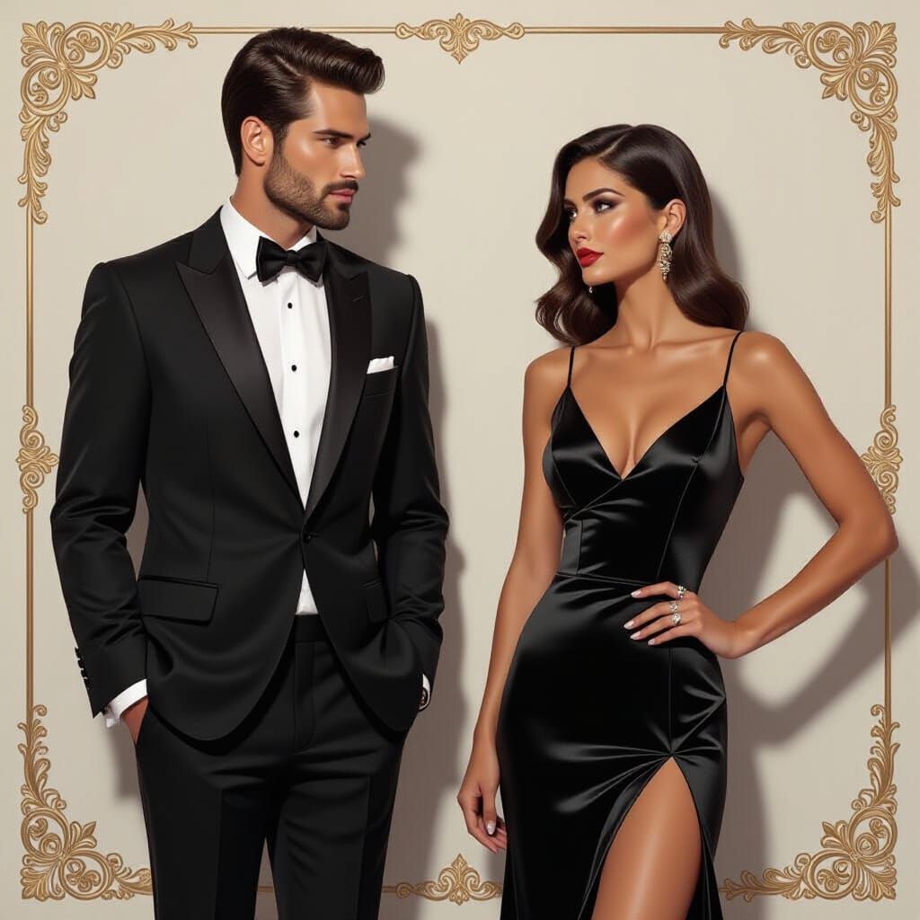 Elegant Man and Woman Portrait in Art Nouveau Style