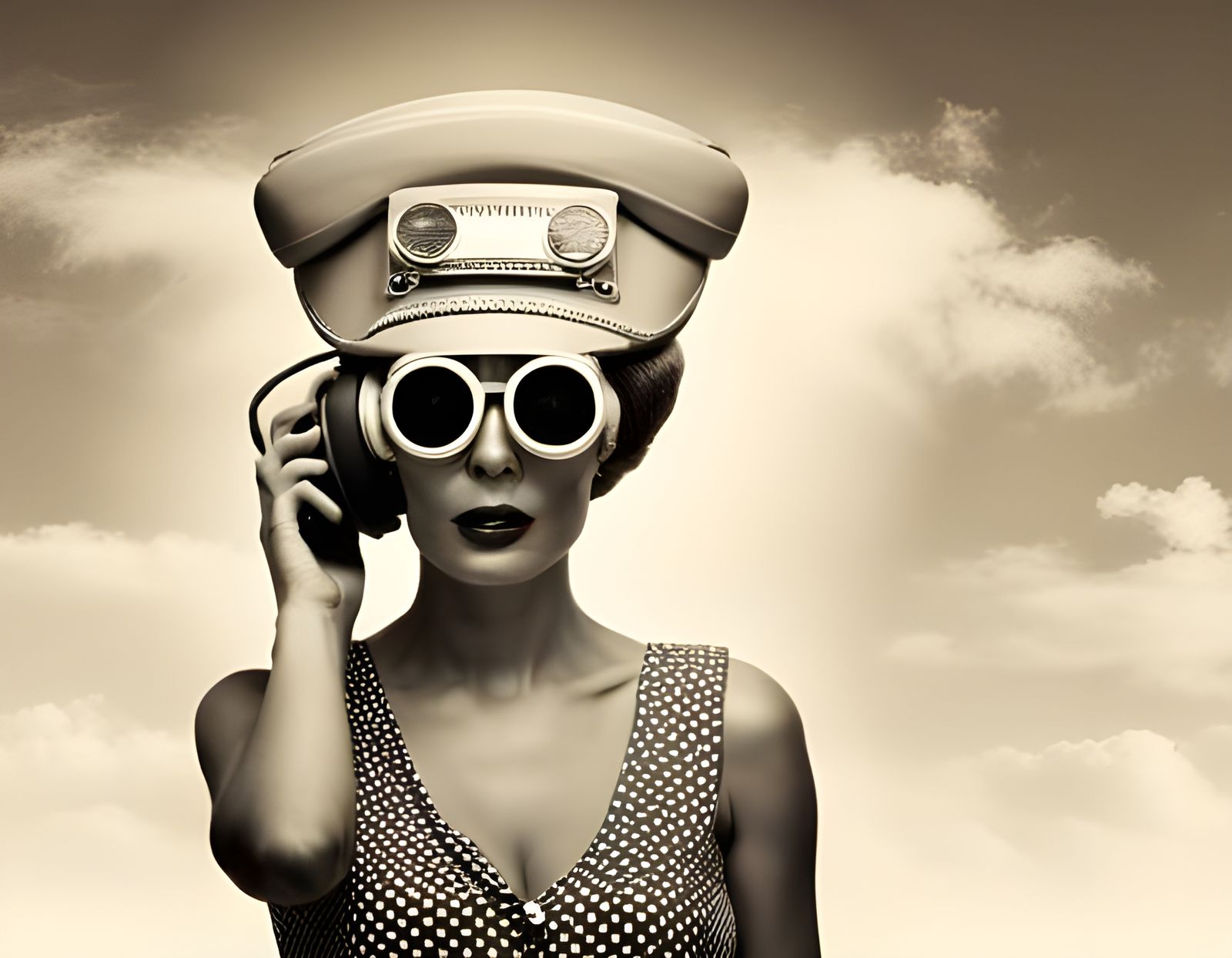 1960s Woman with Telephone: Sepia Vintage Photography