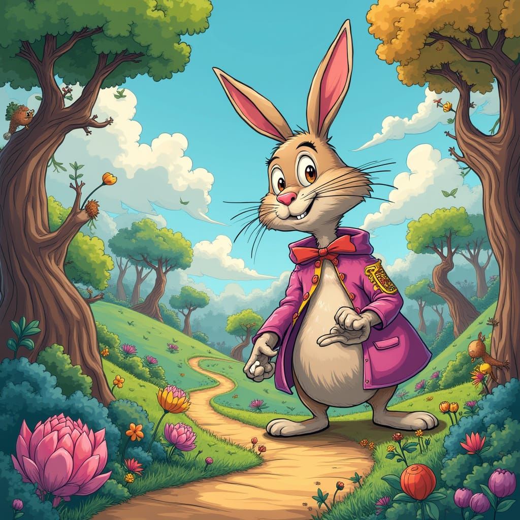 Whimsical Rabbit Reigns in Fantastical Wonderland