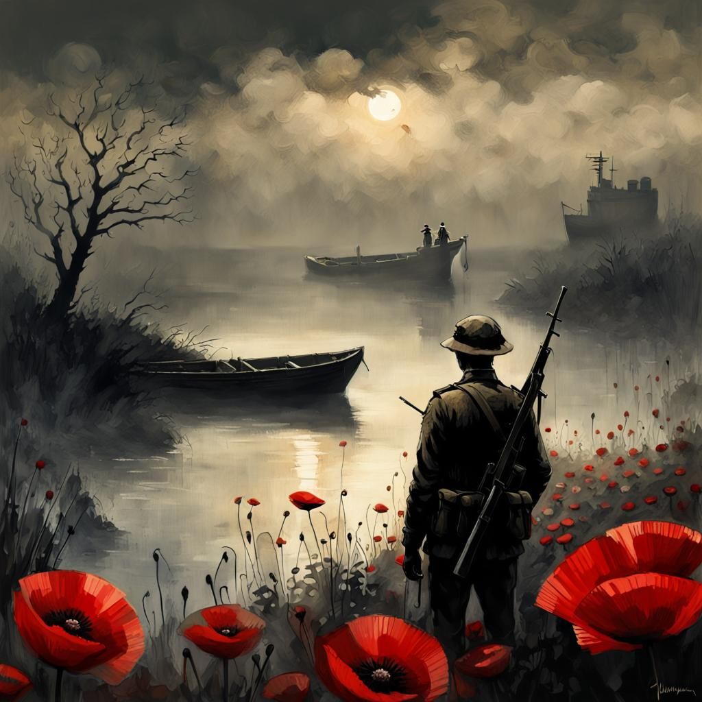 WWI English Dead Left with the Poppies