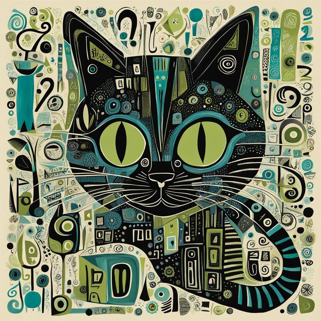 Whimsical Outsider Art Cat Illustration