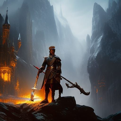 Charlemagne with Joyeuse: Dark Fantasy Concept Art