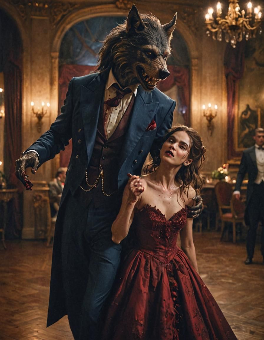 Werewolf  and bloody Mary dancing at the prom