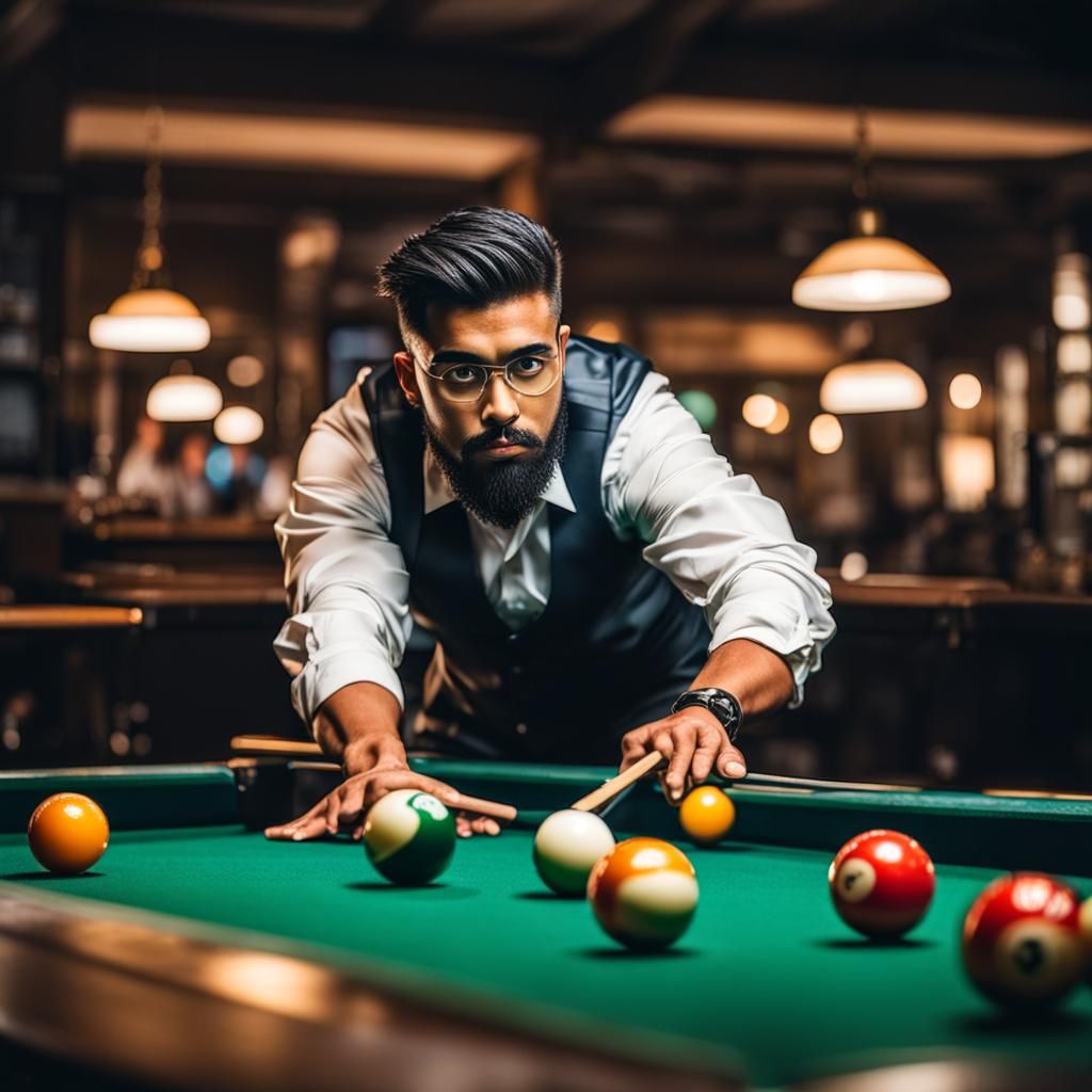 Latino Student Playing Billiards in Workwear Fashion