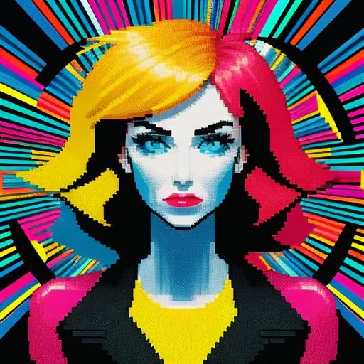 Vibrant Pixel Art Logo on T-Shirt in Pop Art Style