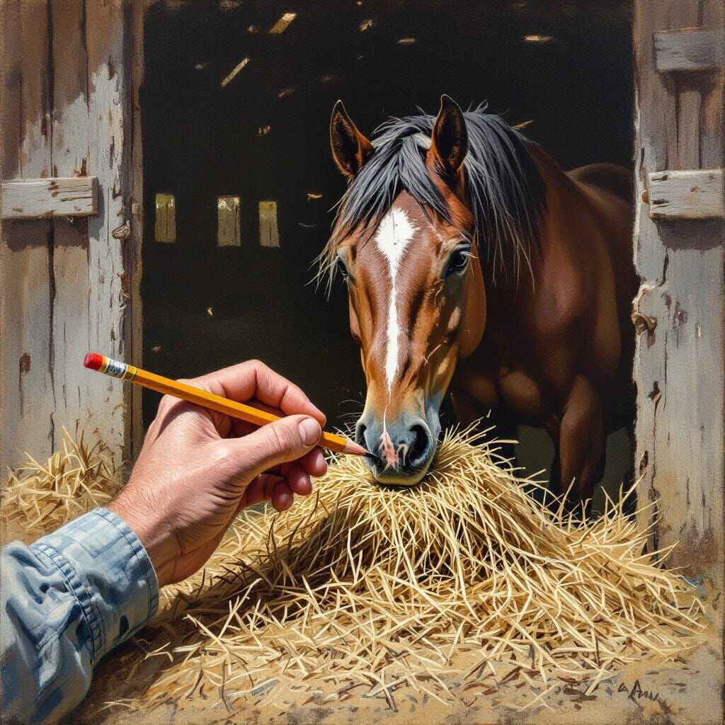 Hand Drawing Realistic Horse in Rustic Barn