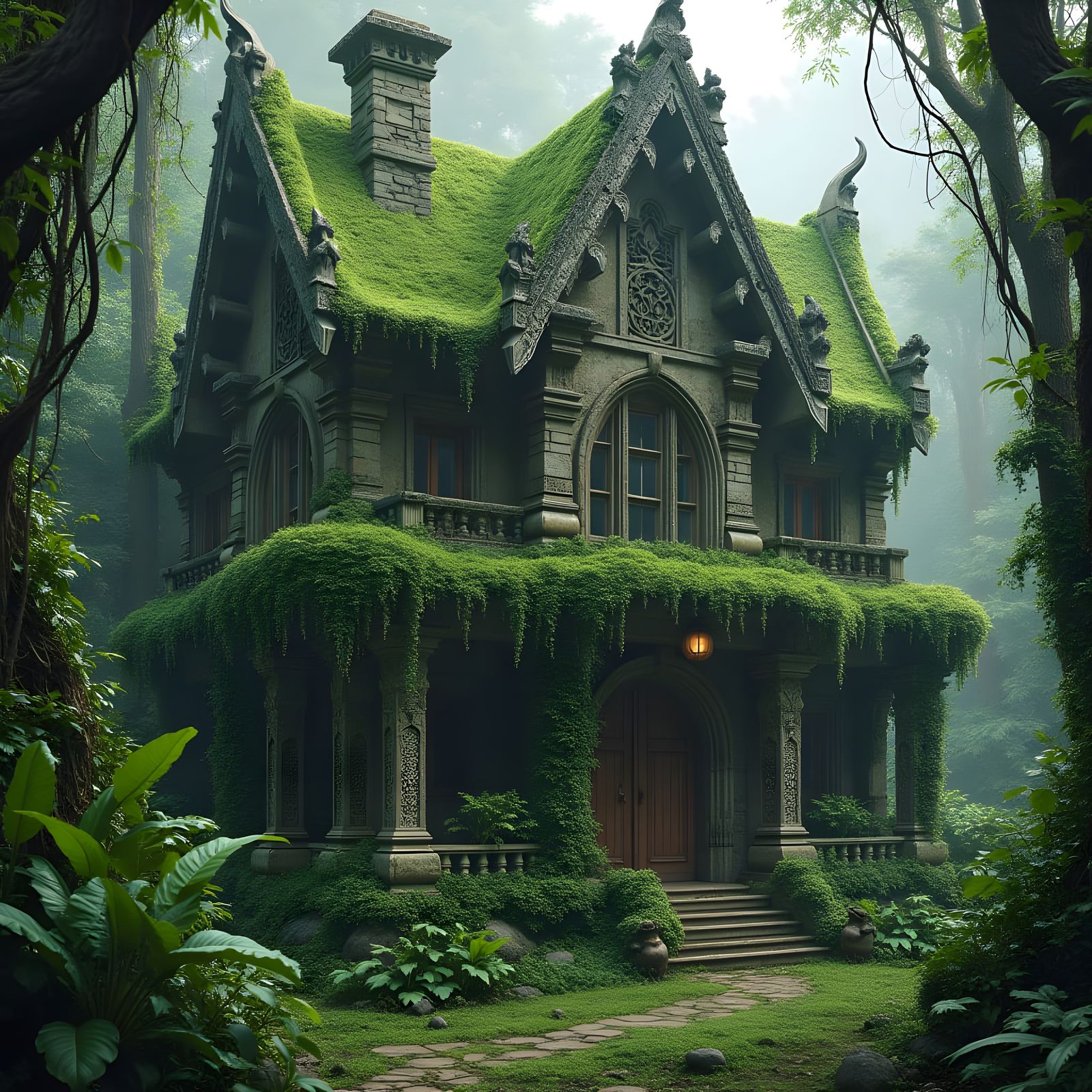 Realistic Jungle Scene with Heritage House