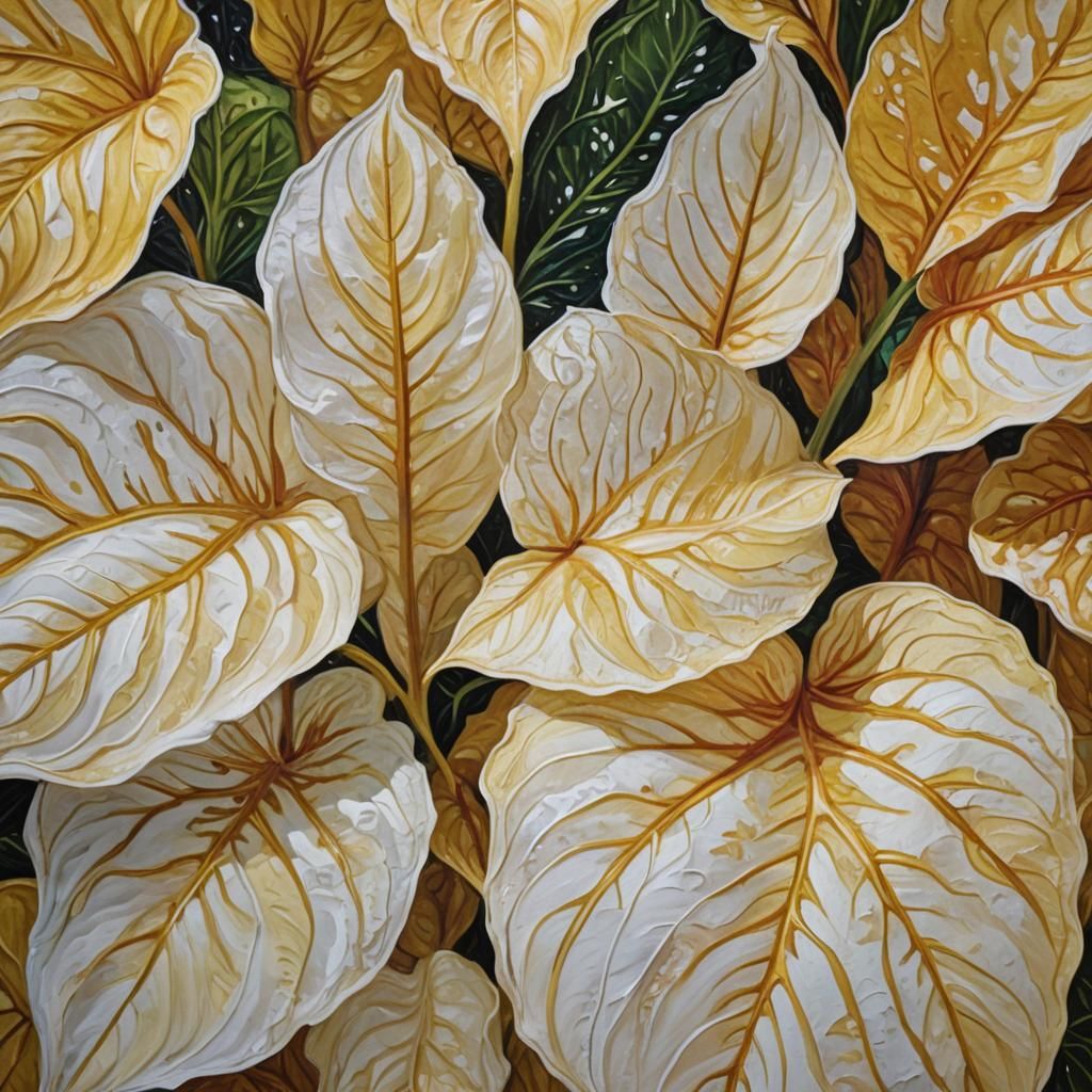 Golden Caladium in Neo-Impressionist Oil Painting