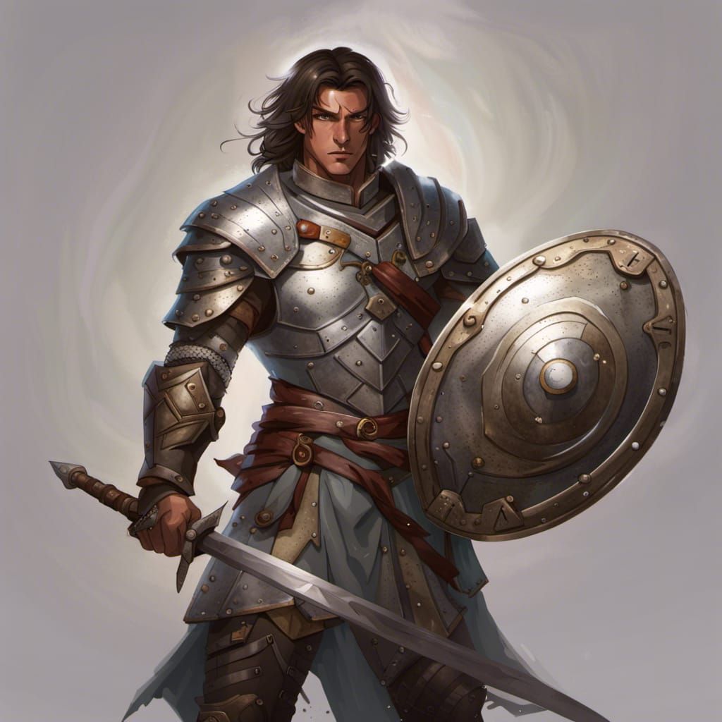 D&D Human Fighter with Magic Armor and Sword