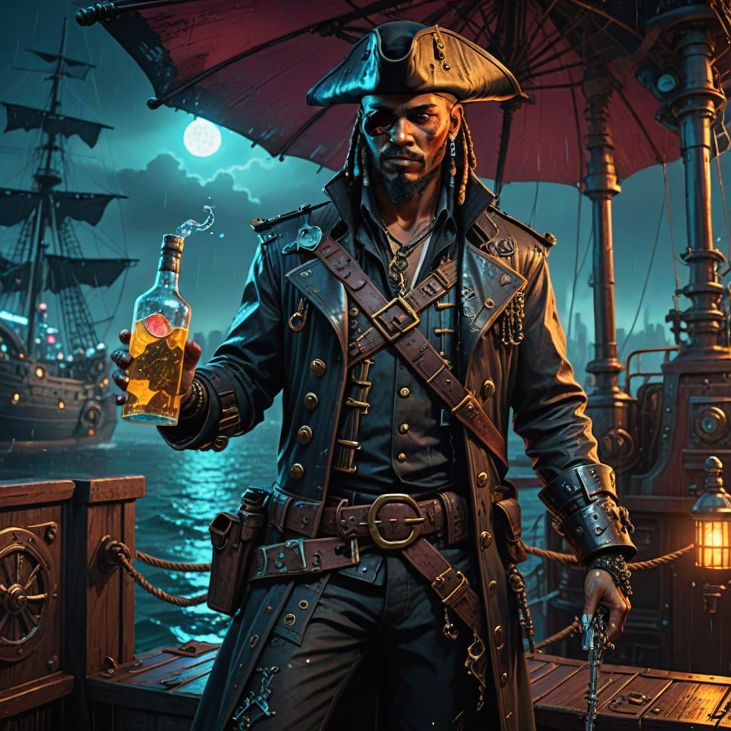 Cyberpunk Pirate with Cybernetic Enhancements