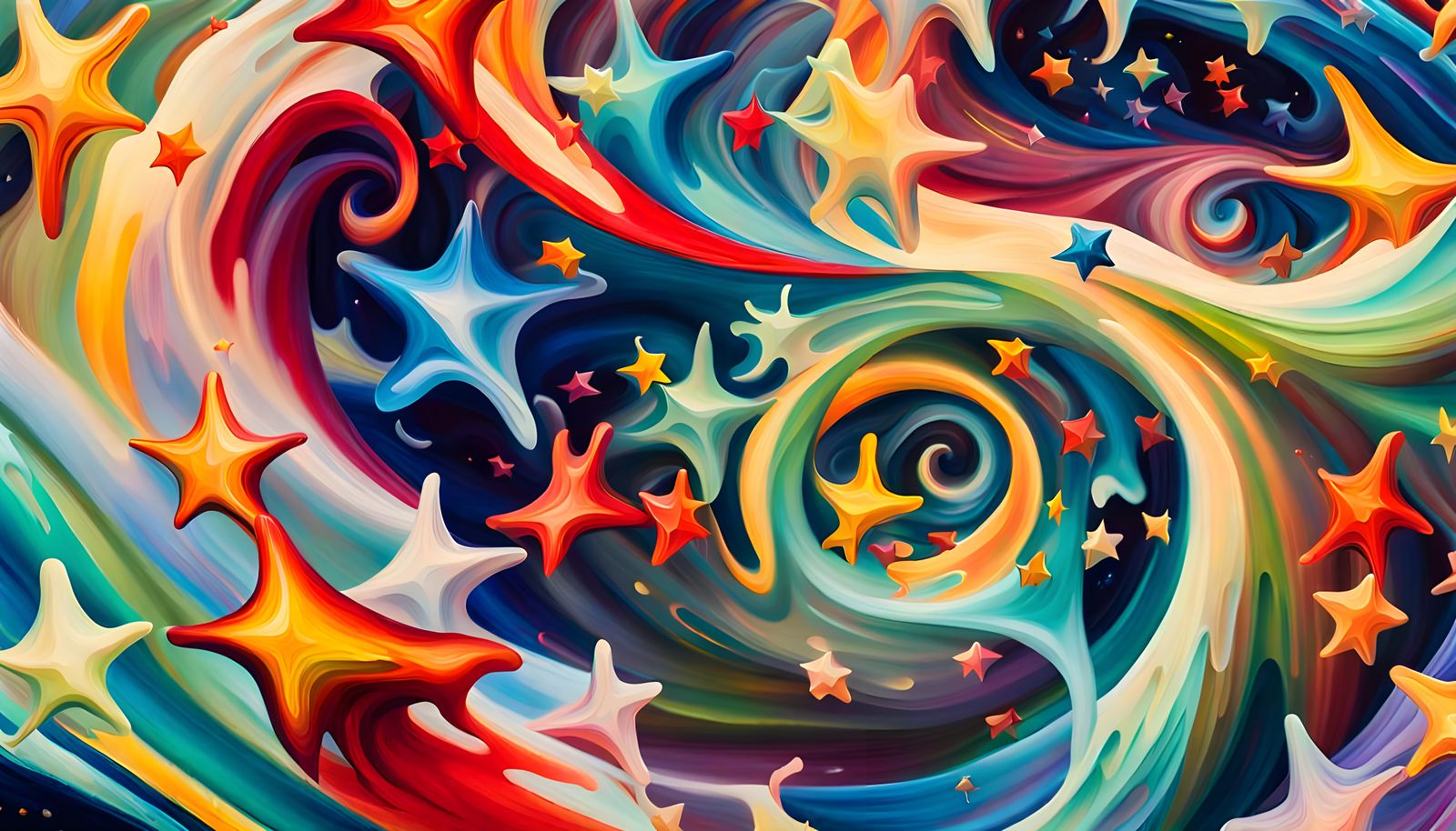 Iridescent Stars in Abstract Expressionist Oil Painting